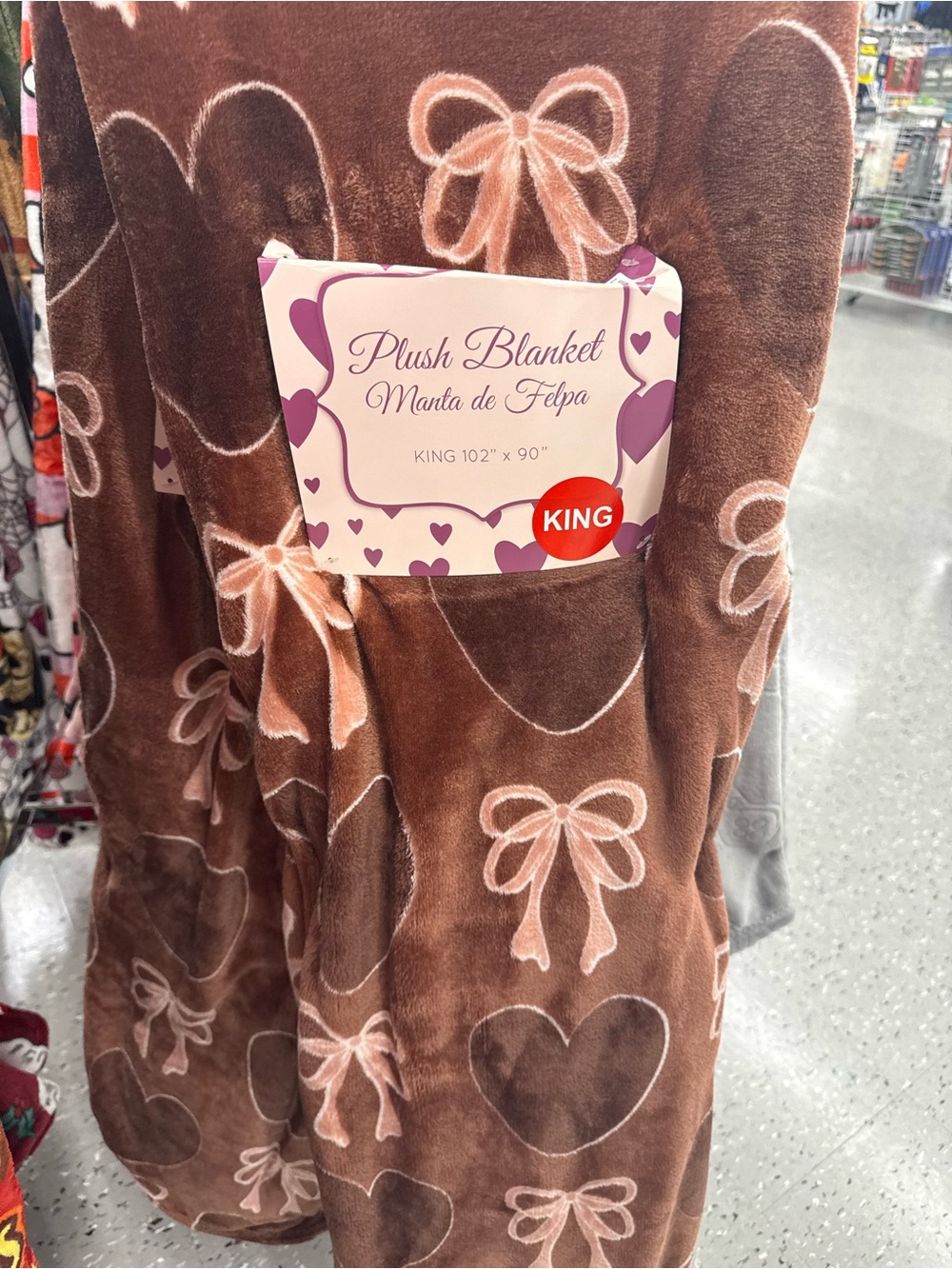 Plush Brown & Pink Bow Heart Throw Blanket - Plush Blanket King Size
